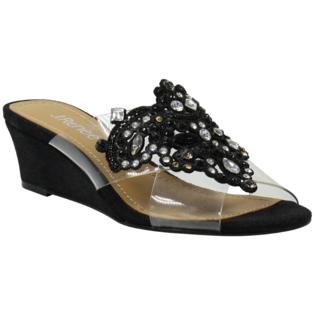NWT J.RENEE ALLYSEN Black Rhinestone Dress Sandal Size 10 WIDE​​​​